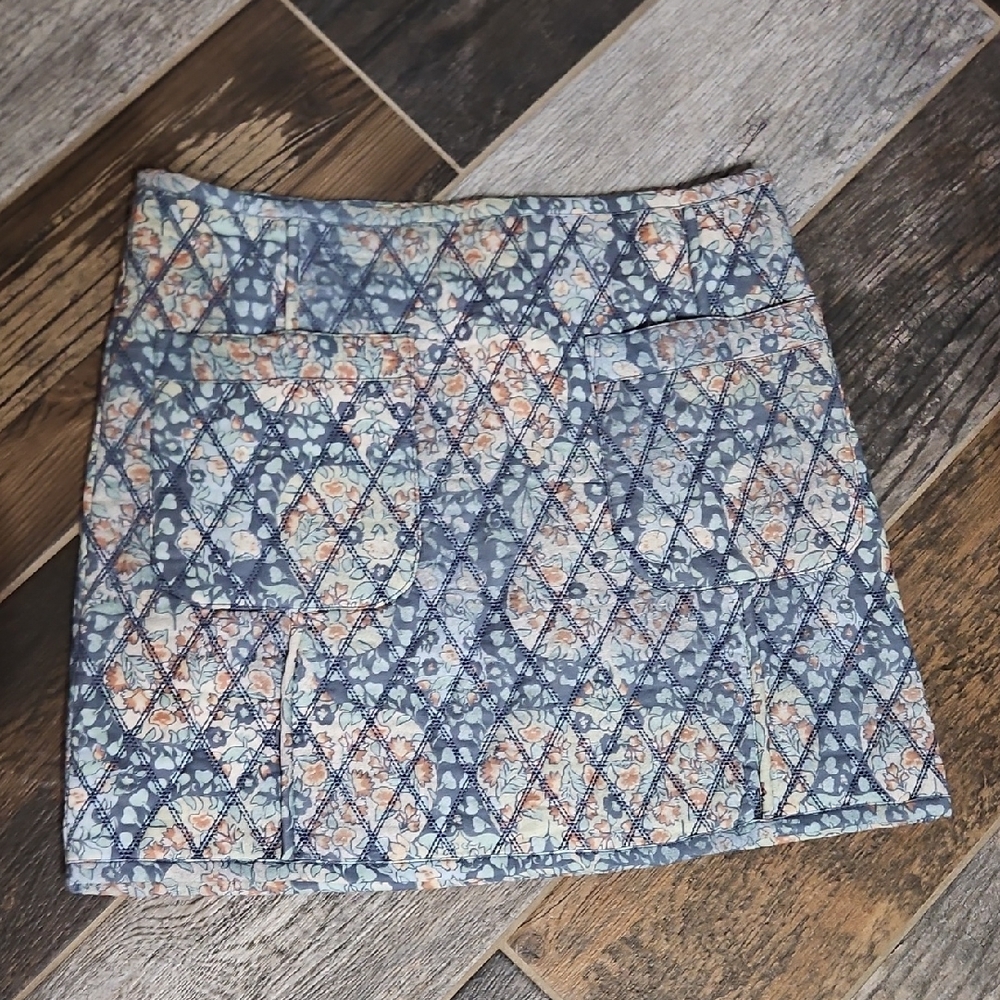 Free People Blue Quilted Patterned Skirt